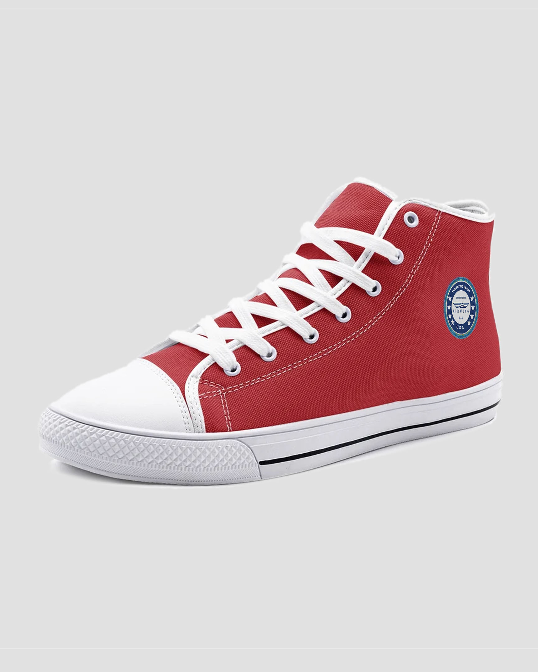 3-QuarterSide_Unisex Red High Top Canvas Shoes Airwing®