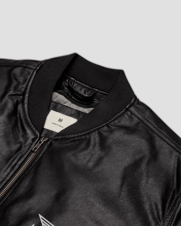 Faux Leather Bomber Jacket - Image 2